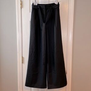New Commense Pants XS/2 Black Solid Wide Leg Long Removable Belt Office Workwear
